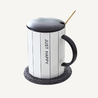Fashion Design Cup Black Ceramic Coffee Mug With Lid And Spoon