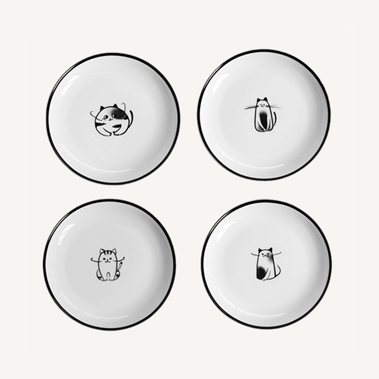 Cartoon Cat ceramic ring personalized ceramic dishes,Cute decorative ceramic dinner plates,Snack serving porcelain plate restaurant
