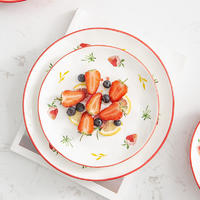 ceramic cereal bowls red stoneware dinner plates flat white dishes for baking Strawberry series