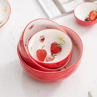 Strawberry series ceramic bowls  red stoneware dinner plates flat white dishes for baking